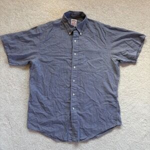 Brooks Brothers Button Down Shirt Mens 15.5 Blue Houndstooth Short Sleeve EUC